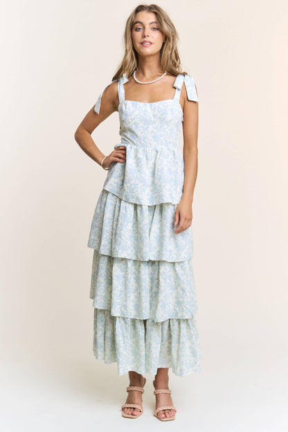 THE BLUE FLORAL RUFFLE MAXI
