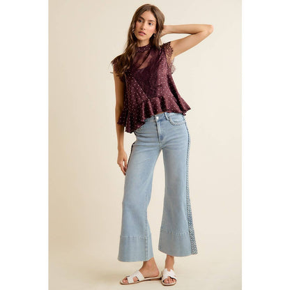 LACE TRIM POLKA DOT BLOUSE