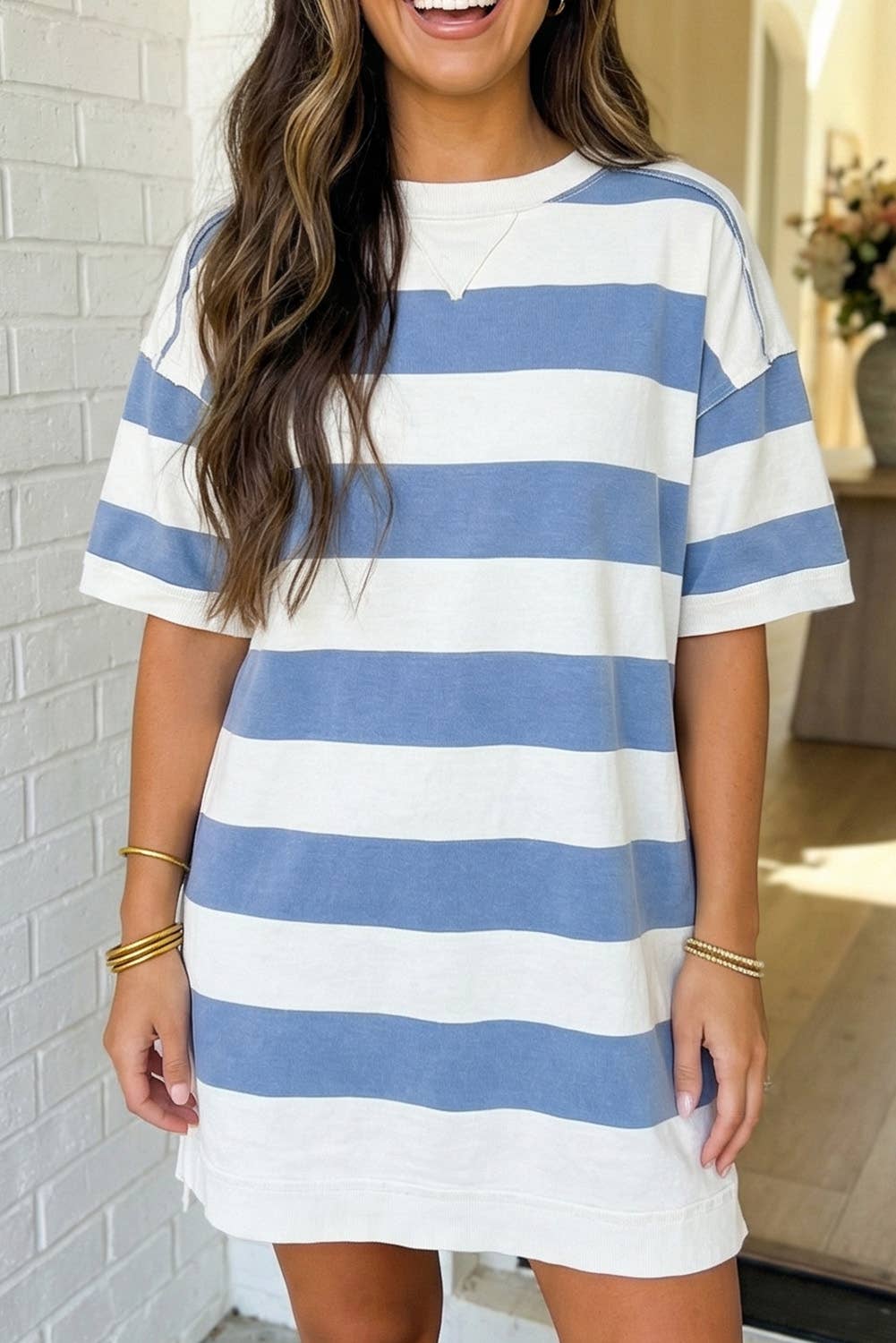 DUSTY BLUE STRIPE TEE DRESS