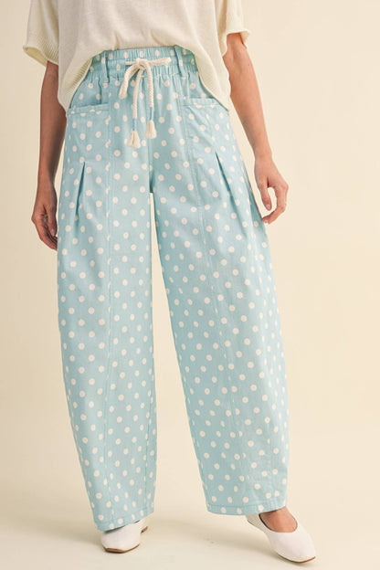POLKA DOT PLEATED BARREL PANTS