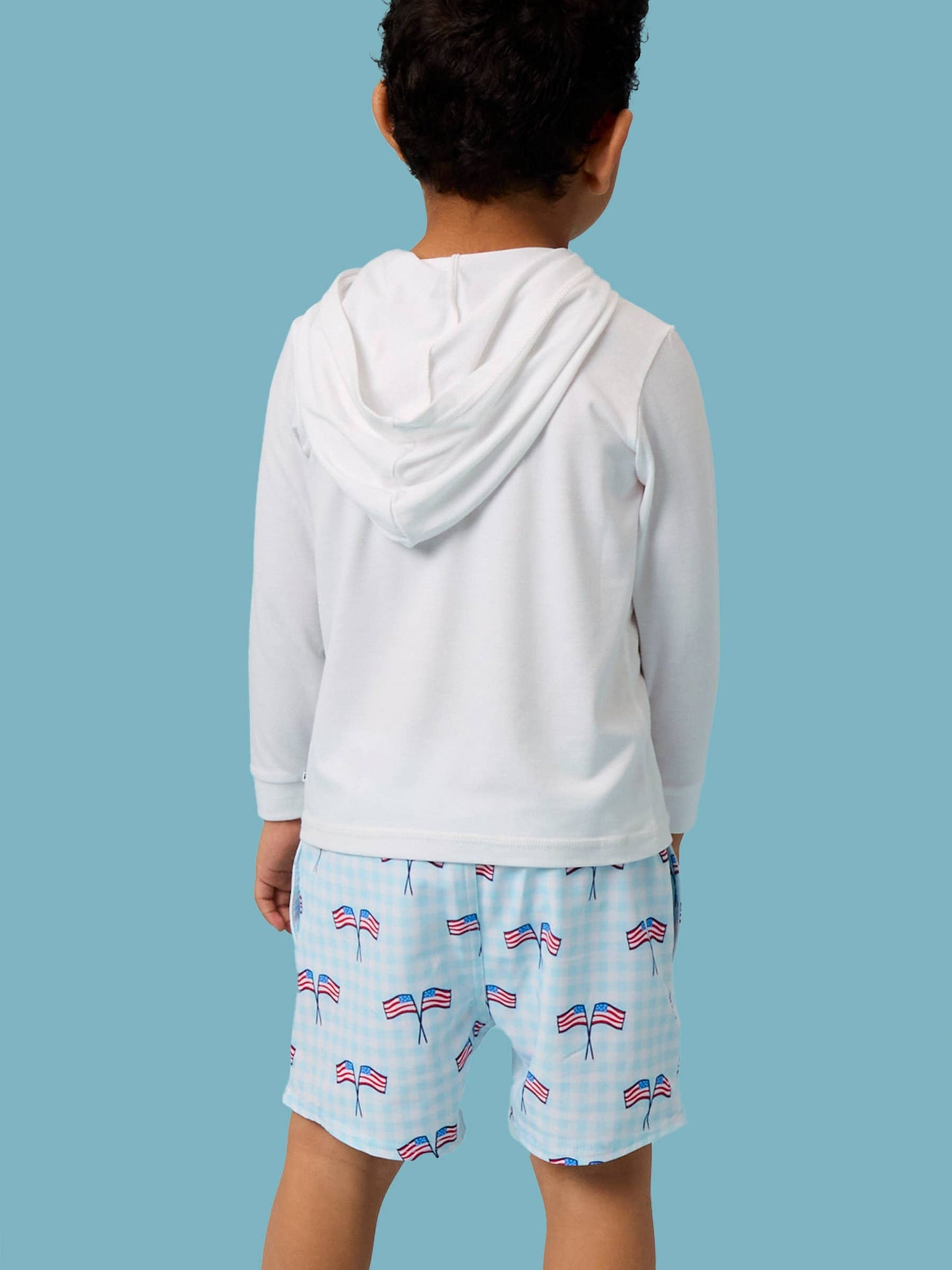 PATRIOTIC GINGHAM SWIM TRUNKS