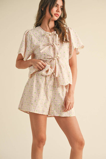 EMBROIDERED FLORAL GINGHAM SET