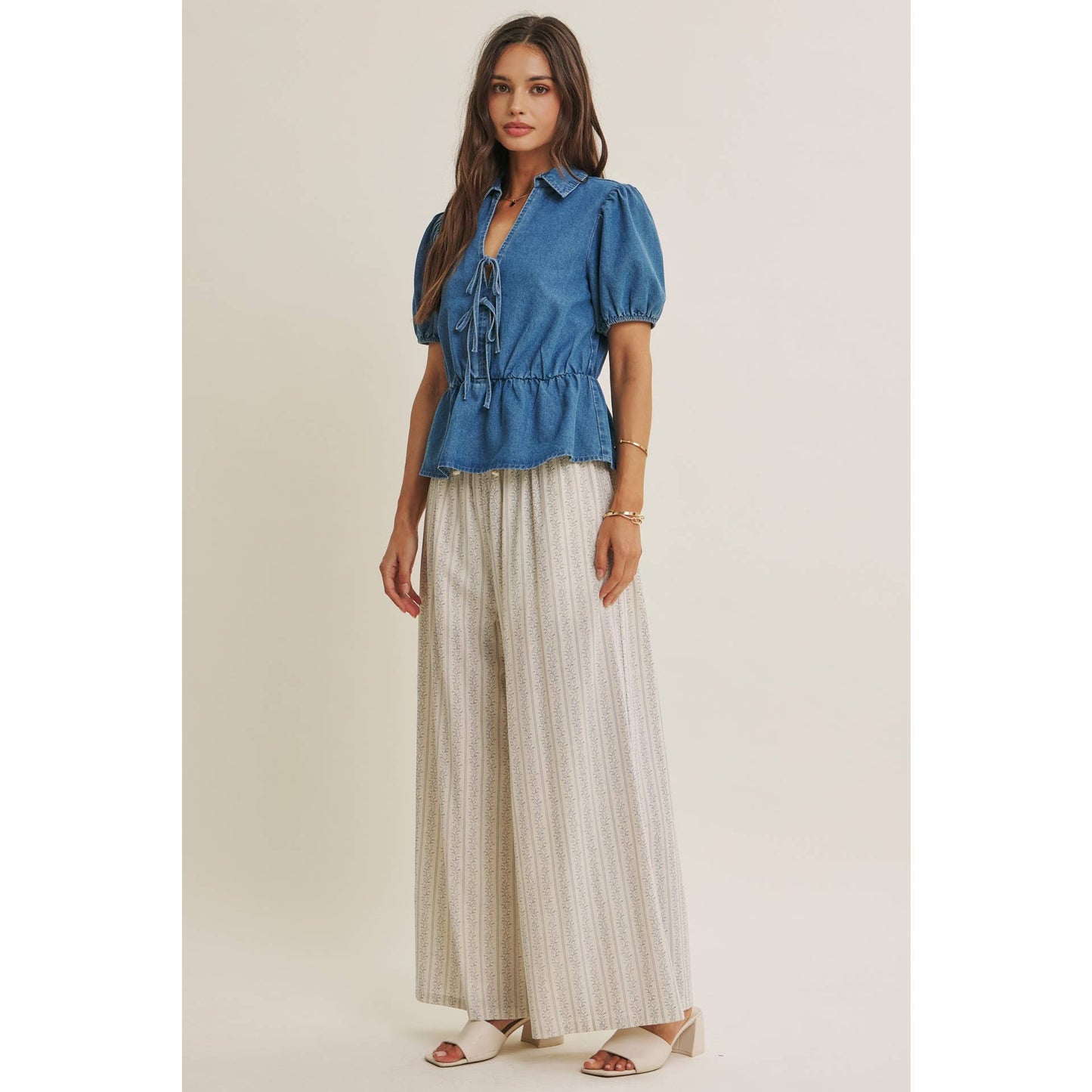 DENIM BOW MOMENT BLOUSE
