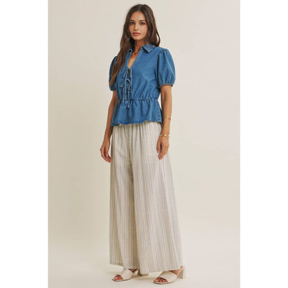 DENIM BOW MOMENT BLOUSE