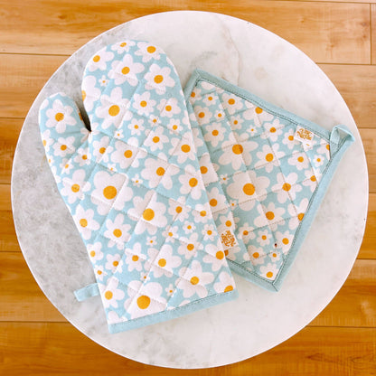 OVEN MITT SET || BLUE DAISY