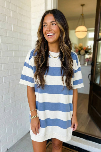 DUSTY BLUE STRIPE TEE DRESS