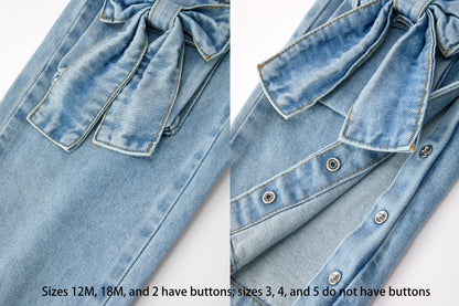 LITTLE DENIM BOW OVERALLS