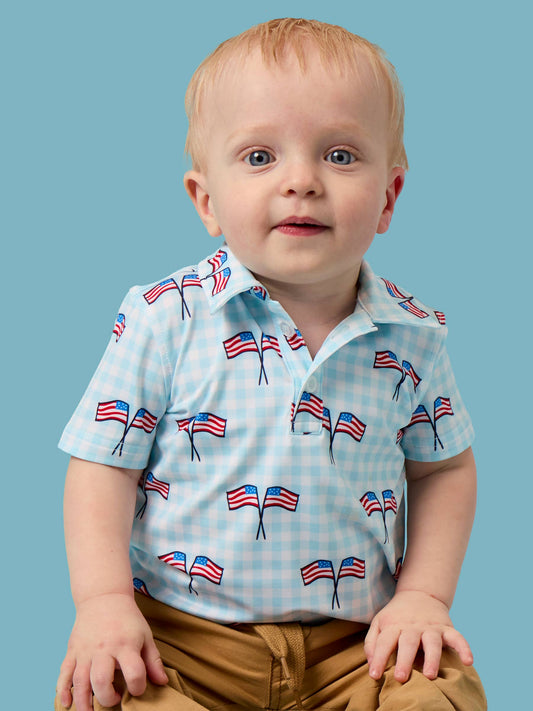PATRIOTIC GINGHAM BABY POLO