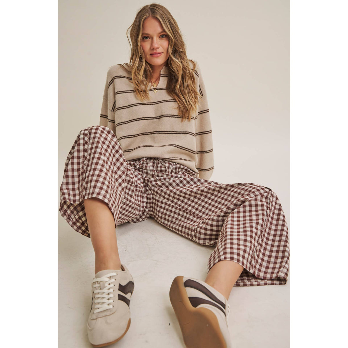 EASY DAY GINGHAM BARREL PANTS