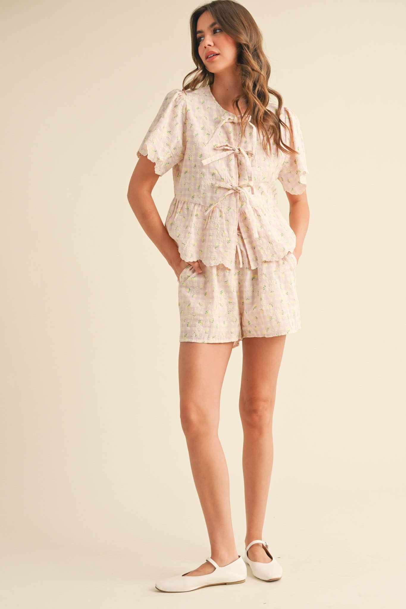 EMBROIDERED FLORAL GINGHAM SET