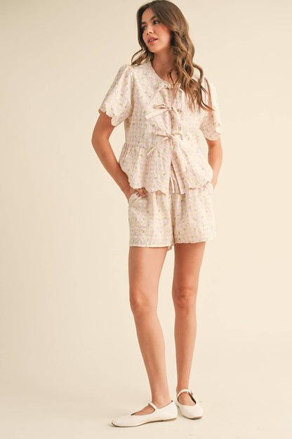 EMBROIDERED FLORAL GINGHAM SET