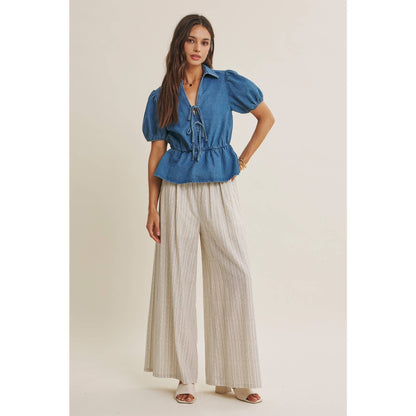 DENIM BOW MOMENT BLOUSE
