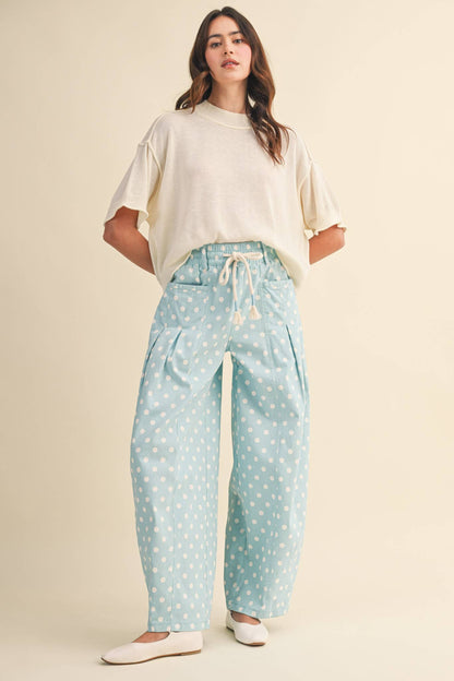 POLKA DOT PLEATED BARREL PANTS